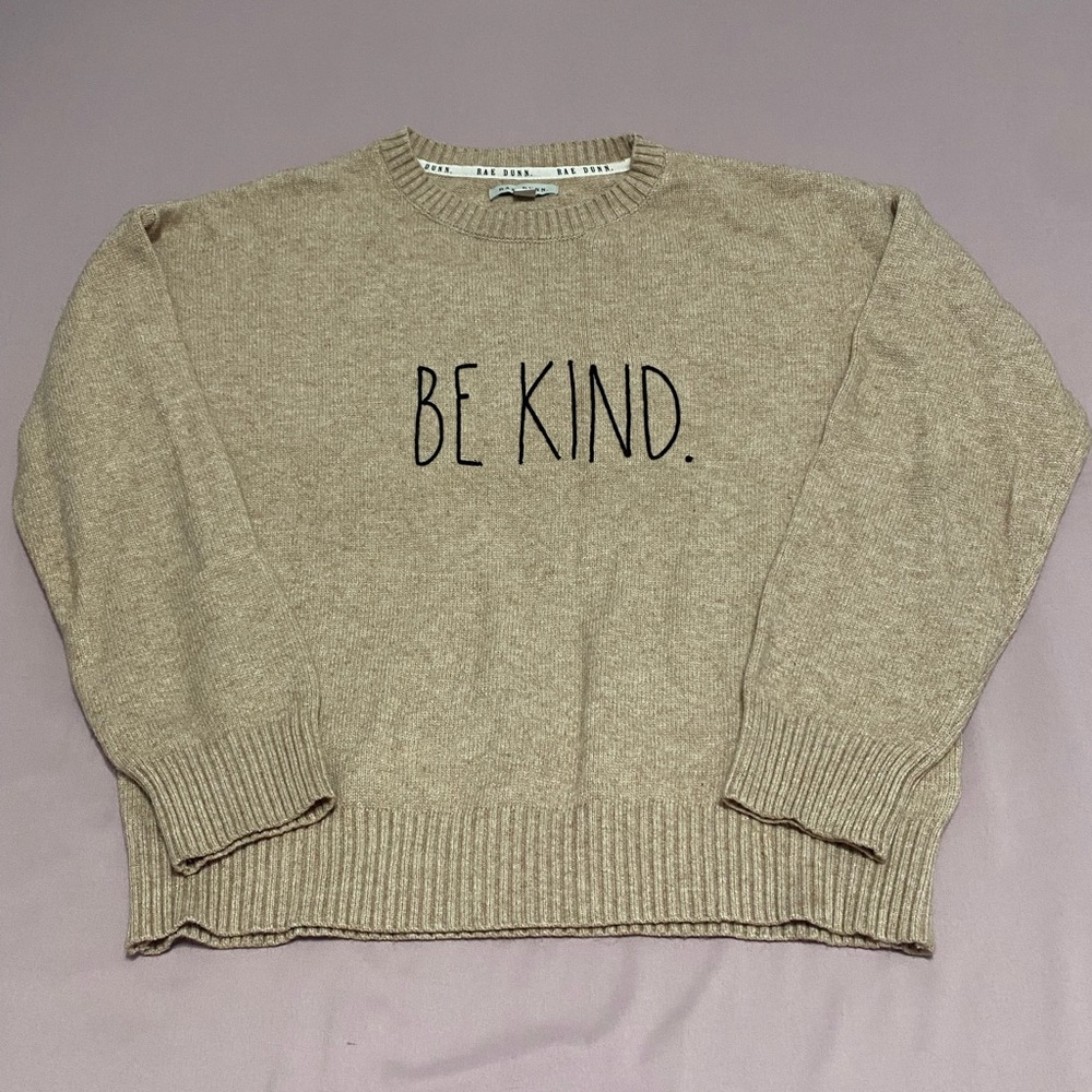Rae Dunn be kind cream & black sweater Womens XL